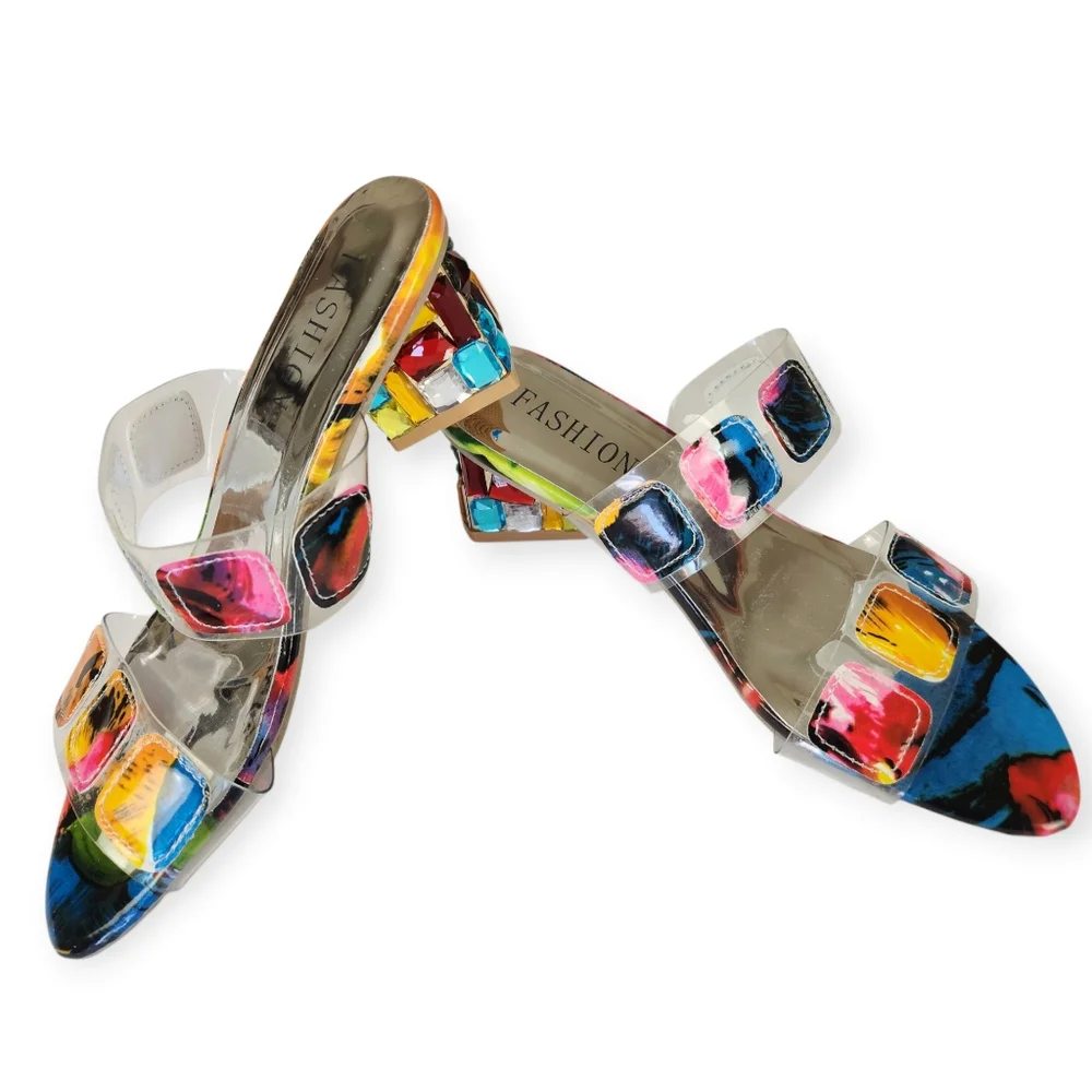 Fashion Colorful Jeweled Block Heel Sandal Size 37 / US 6 - Picture 10 of 15
